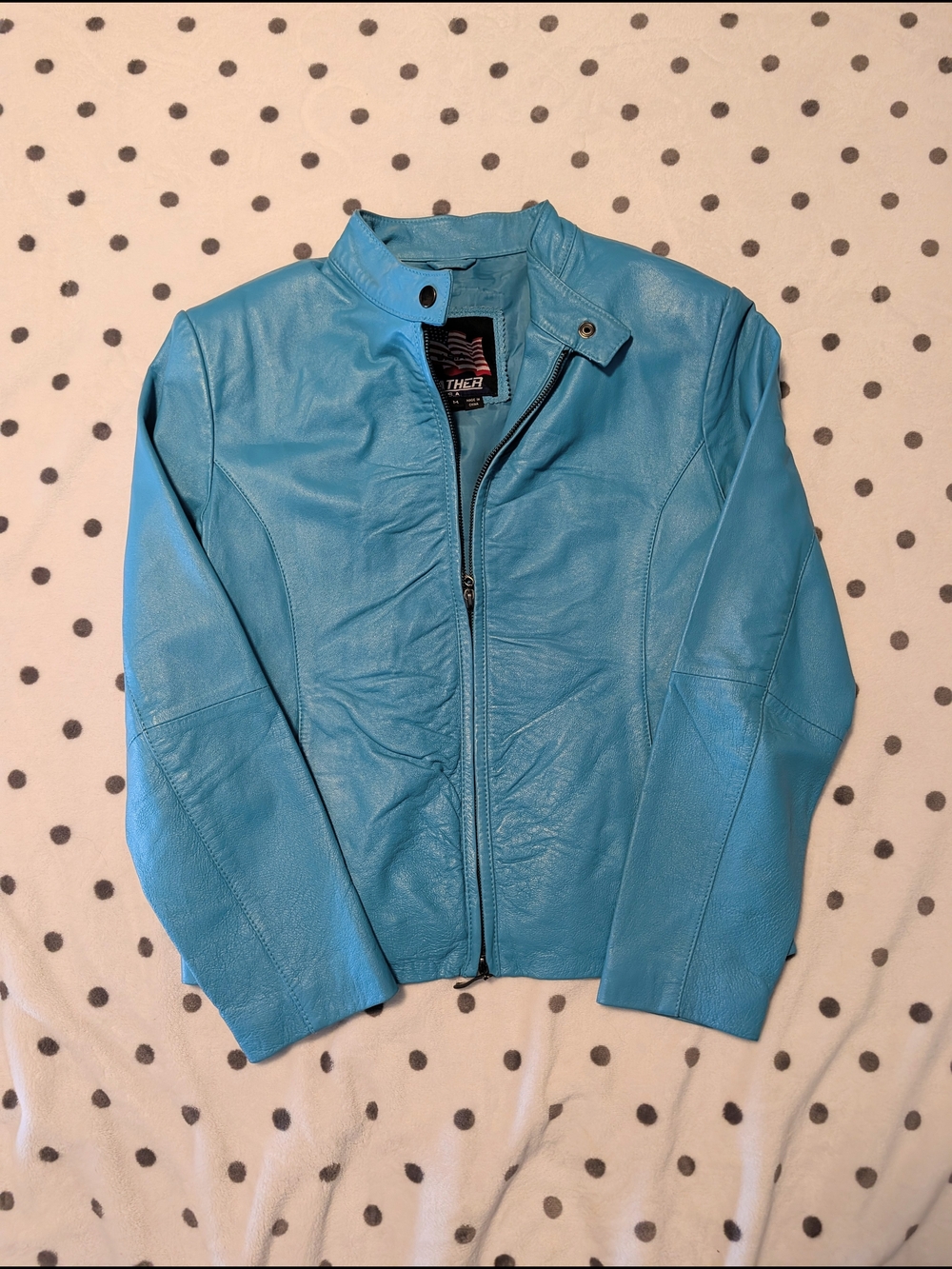 Therra Teal Leather Zip-Front Moto Jacket